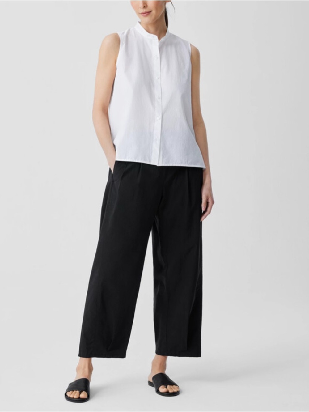 Eileen Fisher Washed Organic Cotton Poplin Lantern Pant XL Blk Ankle Length NWT